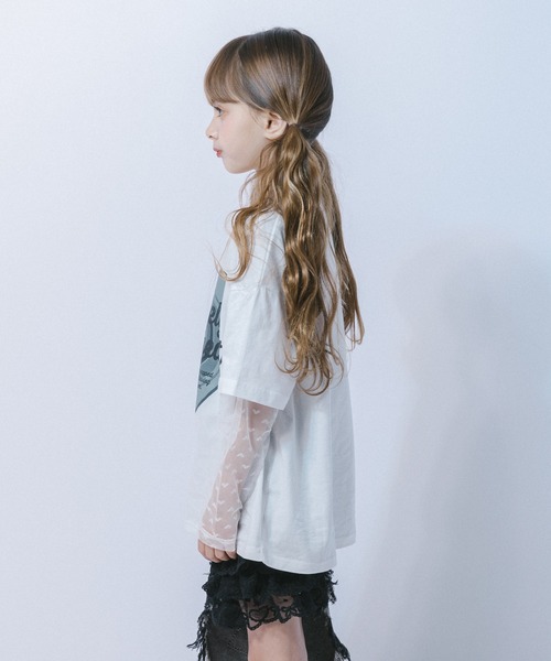 URBAN CHERRY(アーバンチェリー)の「ハートレコードプリントチュールドッキングTシャツ(Tシャツ/カットソー・キッズ・ピンク/ホワイト/ブラック・150cm/140cm/130cm/120cm/110cm)」の14枚目の写真