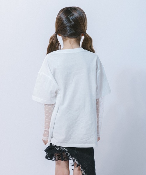URBAN CHERRY(アーバンチェリー)の「ハートレコードプリントチュールドッキングTシャツ(Tシャツ/カットソー・キッズ・ピンク/ホワイト/ブラック・150cm/140cm/130cm/120cm/110cm)」の15枚目の写真
