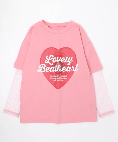 URBAN CHERRY(アーバンチェリー)の「ハートレコードプリントチュールドッキングTシャツ(Tシャツ/カットソー・キッズ・ピンク/ホワイト/ブラック・150cm/140cm/130cm/120cm/110cm)」の7枚目の写真