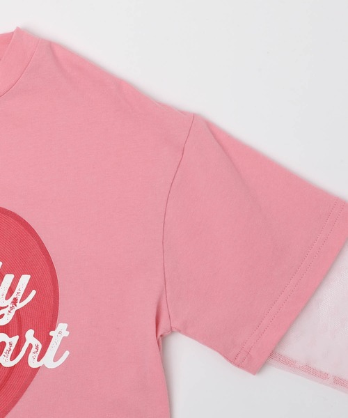 URBAN CHERRY（アーバンチェリー）の「ハートレコードプリントチュールドッキングTシャツ（Tシャツ/カットソー・キッズ・ピンク/ホワイト/ブラック・150cm/140cm/130cm/120cm/110cm）」の16枚目の写真