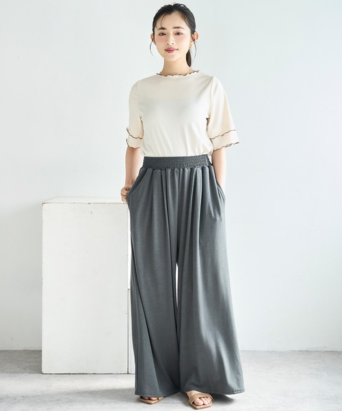 mil（ミル）の「とろみカットソー リラックス ワイドパンツ　スウェットパンツ【586137】（スウェットパンツ・レディース・ブラウン/チャコールグレー/ブラック・S-Short/S-Regular/M-Short/M-Regular）」の7枚目の写真