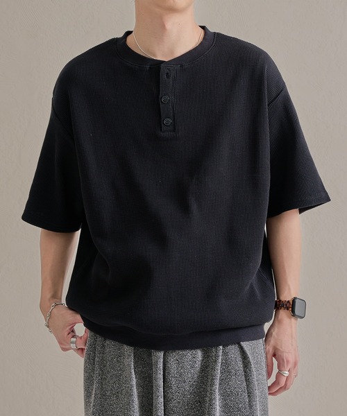 ワッフルヘンリーネック半袖Tee（Tシャツ/カットソー）｜epnok