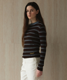 STUDIO&PARC（スタジオアンドパルク）の「Wool 100% Striped Knit_Brown（ニット/セーター）」