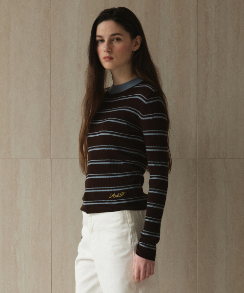 Wool 100% Striped Knit_Brown