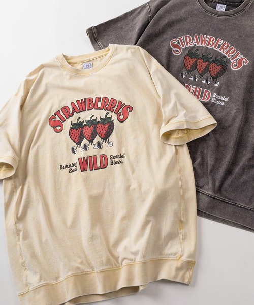 make a ray!(メイク ア レイ!)の「【84】スノーウォッシュ加工 ヴィンテージライク スウェット Tシャツ/ユニセックス/レディース/メンズ(Tシャツ/カットソー・レディース・ピンク/イエロー/ブラック/サックスブルー/ブラック系その他2/ブラック系その他・M/L)」の5枚目の写真