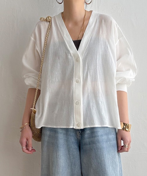 LBC（エルビーシー）の「シアーシャツカーディガン（カーディガン/ボレロ・レディース・ブラック/オフホワイト/ミント・M）」の2枚目の写真