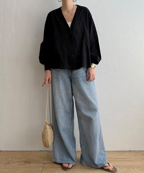 LBC（エルビーシー）の「シアーシャツカーディガン（カーディガン/ボレロ・レディース・ブラック/オフホワイト/ミント・M）」の5枚目の写真