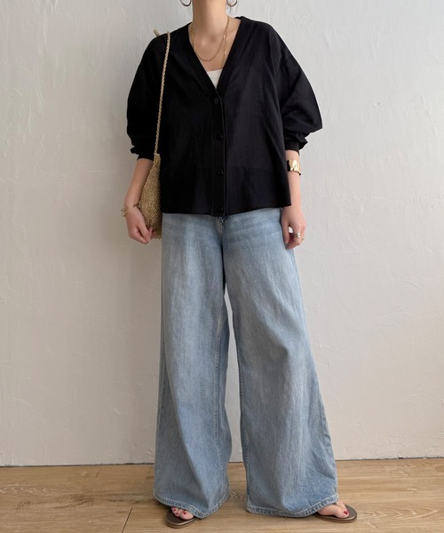 LBC（エルビーシー）の「シアーシャツカーディガン（カーディガン/ボレロ・レディース・ブラック/オフホワイト/ミント・M）」の6枚目の写真