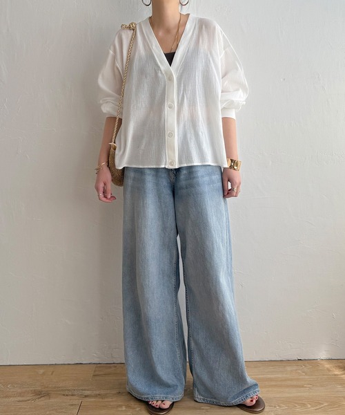 LBC（エルビーシー）の「シアーシャツカーディガン（カーディガン/ボレロ・レディース・ブラック/オフホワイト/ミント・M）」の7枚目の写真