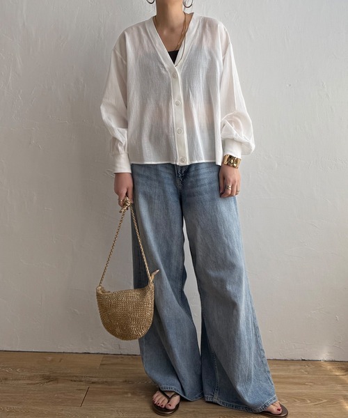 LBC（エルビーシー）の「シアーシャツカーディガン（カーディガン/ボレロ・レディース・ブラック/オフホワイト/ミント・M）」の8枚目の写真