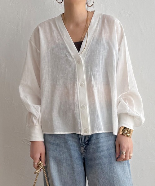 LBC（エルビーシー）の「シアーシャツカーディガン（カーディガン/ボレロ・レディース・ブラック/オフホワイト/ミント・M）」の9枚目の写真