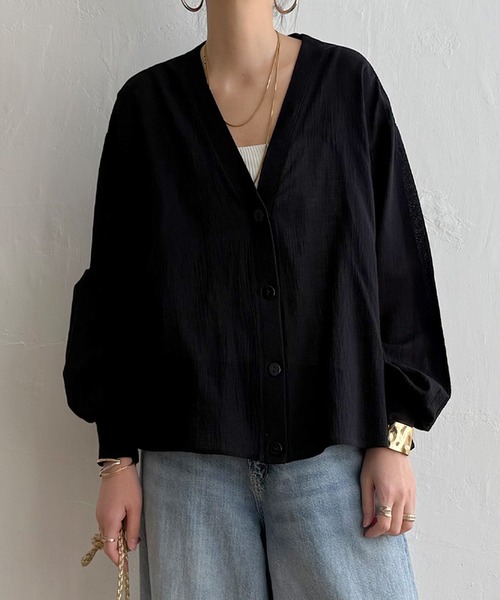 LBC（エルビーシー）の「シアーシャツカーディガン（カーディガン/ボレロ・レディース・ブラック/オフホワイト/ミント・M）」の4枚目の写真