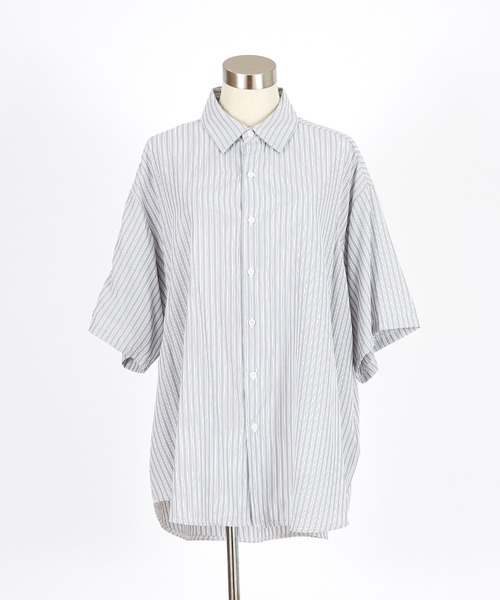 a.p.o.v.（エーピーオービー）の「a.p.o.v. オーバーサイズストライプコットンミニマル半袖シャツ（シャツ/ブラウス・メンズ・ブルー/ブラック・ONESIZE）」の12枚目の写真