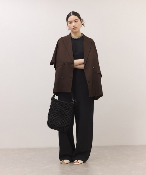 ADAM ET ROPE'（アダムエロペ）の「【サステナブル】ショートスリーブシャツジャケット（テーラードジャケット・レディース・キナリ/ダークブラウン/ブラック・FREE）」の7枚目の写真
