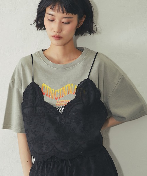 セットアップ対応】スカラップ 刺繍 レース バックリボン キャミ