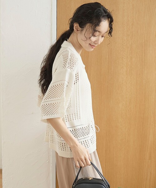 coen(コーエン)の「襟付き半袖メッシュニットカーディガン(カーディガン/ボレロ・レディース・オフホワイト/ブラック/その他1/その他2・FREE)」の16枚目の写真