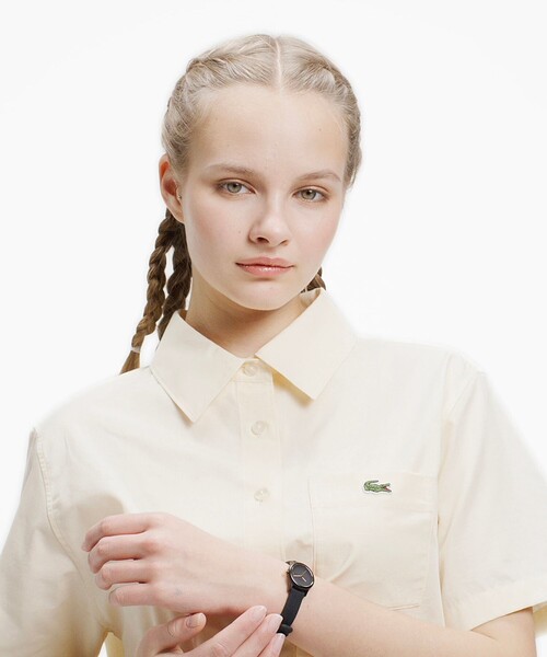 LACOSTE(ラコステ)の「ドライタッチ クロップ ハーフスリーブシャツ(シャツ/ブラウス・レディース・ピンク/オフホワイト・40/36/38/34)」の3枚目の写真
