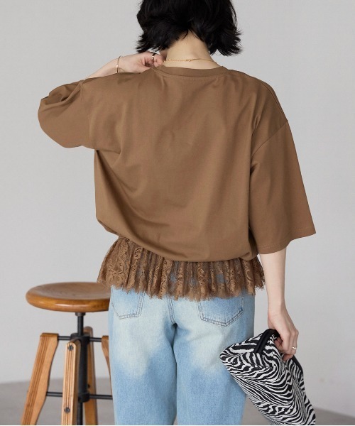 r.（アールドット）の「【接触冷感・UVカット・吸水速乾機能付き】裾レースTシャツ（Tシャツ/カットソー・レディース・ホワイト/キャメル/ブルー/ブラック・FREE）」の16枚目の写真