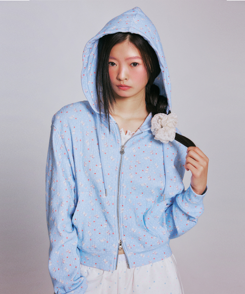 YOUHEE パーカー SHEEP PATTERN EYELET HOOD ZIP-UP_LIGHT BLUE（パーカー）｜YOUHEE
