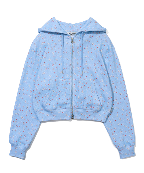 SHEEP PATTERN EYELET HOOD ZIP-UP_LIGHT BLUE（パーカー）｜YOUHEE