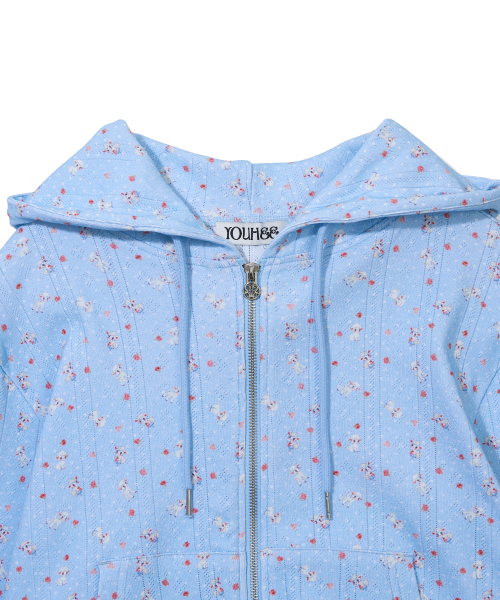 YOUHEE(ユヒ)の「SHEEP PATTERN EYELET HOOD ZIP-UP_LIGHT BLUE(パーカー・レディース・その他・FREE)」の4枚目の写真