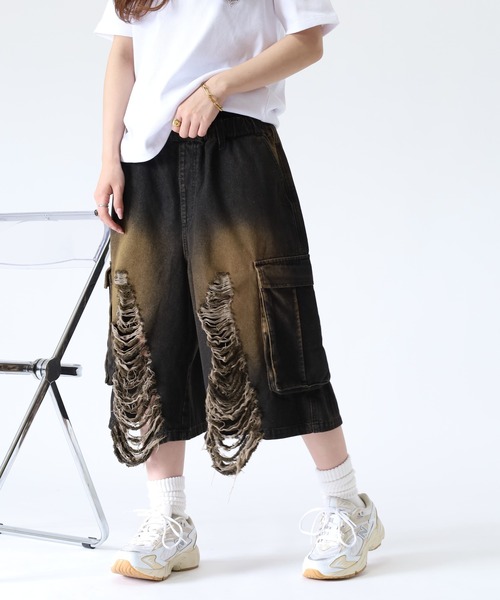Jungle Storm（ジャングルストーム）の「RESHAM クラッシュカーゴショーツ（デニムパンツ・メンズ・ブラック/グレー・M/L）」の17枚目の写真