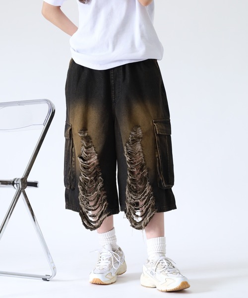 Jungle Storm（ジャングルストーム）の「RESHAM クラッシュカーゴショーツ（デニムパンツ・メンズ・ブラック/グレー・M/L）」の18枚目の写真