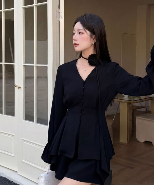 DRESS PLUS(ドレスプラス)の「リボンベルト ブラウス&スカート セットアップ(セットアップ・レディース・パープル/アイボリー/ブラック・M/L)」の9枚目の写真