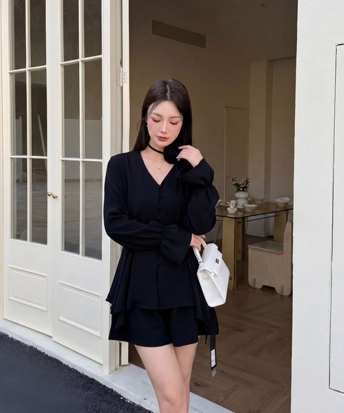 DRESS PLUS(ドレスプラス)の「リボンベルト ブラウス&スカート セットアップ(セットアップ・レディース・パープル/アイボリー/ブラック・M/L)」の10枚目の写真