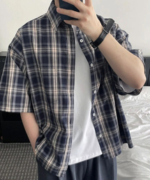 HUKE（ヒューク）の「ヴィンテージウォッシングネイビーチェック半袖シャツ（シャツ/ブラウス）」