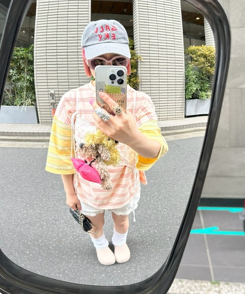 Alley Tokyo(アリートーキョー)の「パネルボーダーBigT(Tシャツ/カットソー・レディース・イエロー/チャコール/サックスブルー・FREE)」の4枚目の写真