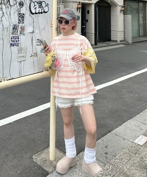 Alley Tokyo(アリートーキョー)の「パネルボーダーBigT(Tシャツ/カットソー・レディース・イエロー/チャコール/サックスブルー・FREE)」の9枚目の写真