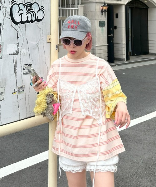 Alley Tokyo(アリートーキョー)の「パネルボーダーBigT(Tシャツ/カットソー・レディース・イエロー/チャコール/サックスブルー・FREE)」の10枚目の写真