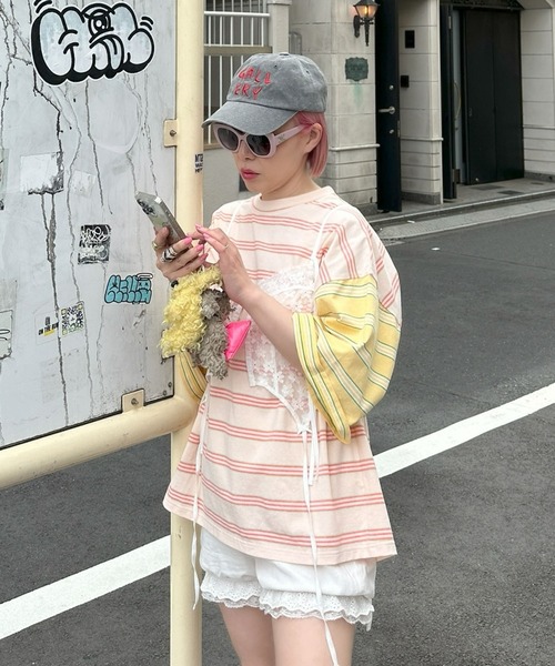Alley Tokyo(アリートーキョー)の「パネルボーダーBigT(Tシャツ/カットソー・レディース・イエロー/チャコール/サックスブルー・FREE)」の14枚目の写真