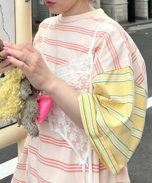 Alley Tokyo(アリートーキョー)の「パネルボーダーBigT(Tシャツ/カットソー・レディース・イエロー/チャコール/サックスブルー・FREE)」の5枚目の写真