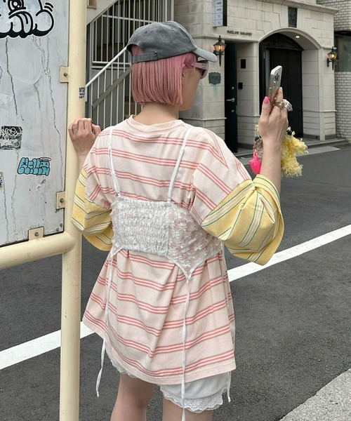 Alley Tokyo(アリートーキョー)の「パネルボーダーBigT(Tシャツ/カットソー・レディース・イエロー/チャコール/サックスブルー・FREE)」の7枚目の写真