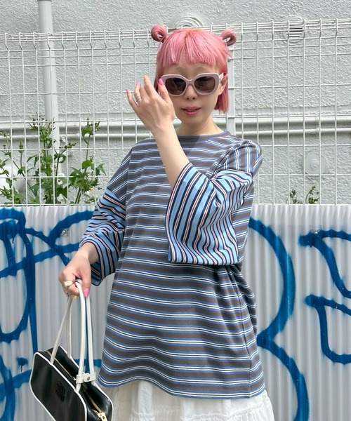 Alley Tokyo(アリートーキョー)の「パネルボーダーBigT(Tシャツ/カットソー・レディース・イエロー/チャコール/サックスブルー・FREE)」の19枚目の写真