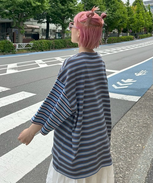 Alley Tokyo(アリートーキョー)の「パネルボーダーBigT(Tシャツ/カットソー・レディース・イエロー/チャコール/サックスブルー・FREE)」の20枚目の写真