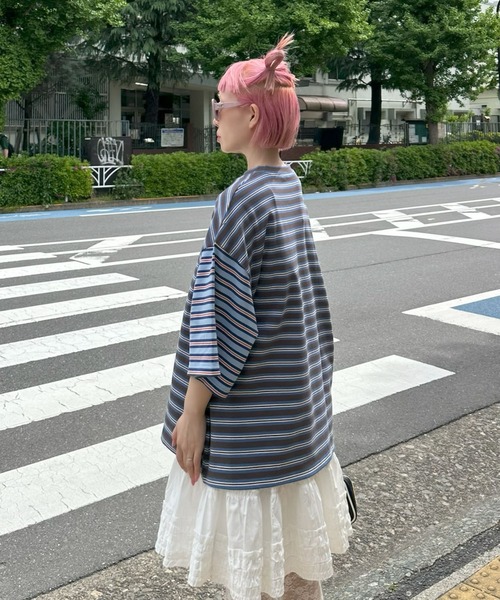 Alley Tokyo(アリートーキョー)の「パネルボーダーBigT(Tシャツ/カットソー・レディース・イエロー/チャコール/サックスブルー・FREE)」の22枚目の写真