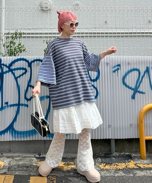 Alley Tokyo(アリートーキョー)の「パネルボーダーBigT(Tシャツ/カットソー・レディース・イエロー/チャコール/サックスブルー・FREE)」の21枚目の写真