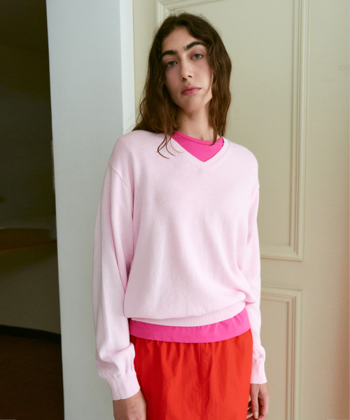 38COMEONCOMMON(38カモンコモン)の「Regular Cotton V-Neck Knit (Light Pink)(ニット/セーター・レディース・その他・FREE)」の1枚目の写真