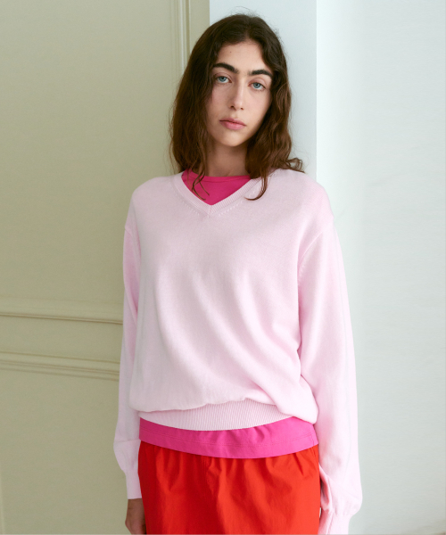 38COMEONCOMMON(38カモンコモン)の「Regular Cotton V-Neck Knit (Light Pink)(ニット/セーター・レディース・その他・FREE)」の2枚目の写真