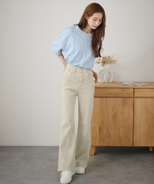 DAYRA(デイラ)の「切替ライン ロング ワイド デニム パンツ(デニムパンツ・レディース・アイボリー/ネイビー/ベージュ・XL/L/M/S)」の22枚目の写真