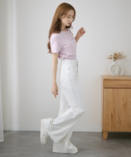 DAYRA(デイラ)の「切替ライン ロング ワイド デニム パンツ(デニムパンツ・レディース・アイボリー/ネイビー/ベージュ・XL/L/M/S)」の5枚目の写真