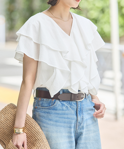 JOURNAL STANDARD(ジャーナルスタンダード)の「キョウネンコットンボイルフリル ブラウス(シャツ/ブラウス・レディース・ブラック/ホワイト・FREE)」の2枚目の写真