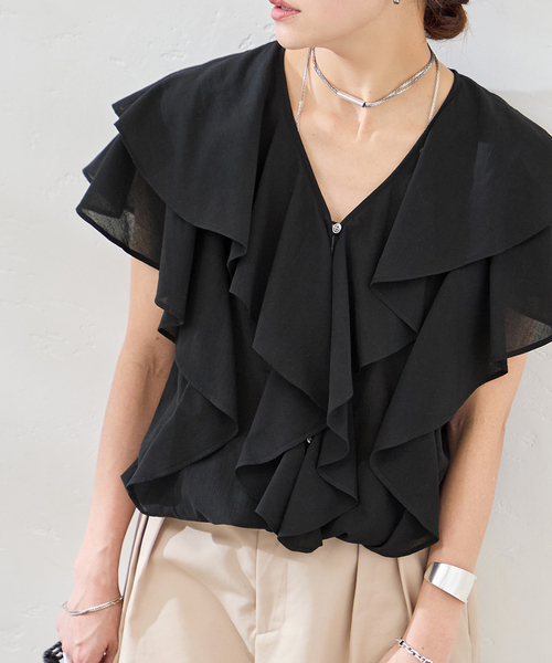 JOURNAL STANDARD(ジャーナルスタンダード)の「キョウネンコットンボイルフリル ブラウス(シャツ/ブラウス・レディース・ブラック/ホワイト・FREE)」の10枚目の写真