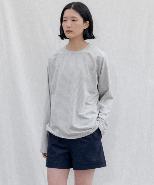 STEP AROUND(ステップアラウンド)の「Cotton Stripe Long Sleeve Tee_MELANGE GRAY(Tシャツ/カットソー・レディース・その他・FREE)」の2枚目の写真