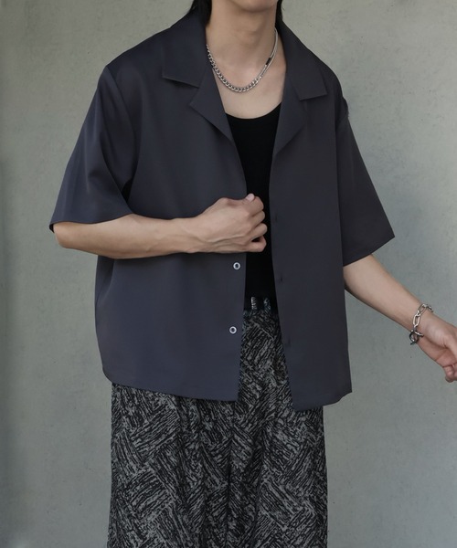 welise(ウェライズ)の「【welise/ウェライズ】-クールタッチ/接触冷感- リッチドレープスムース ボクシーショート丈 半袖オープンカラーシャツ(シャツ/ブラウス・メンズ・ブラック/ホワイト/チャコールグレー/サックスブルー/ダークネイビー・L/M/S)」の12枚目の写真