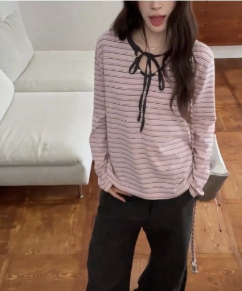 LAMPOON(ランプーン)の「マルチボーダーカットソー(Tシャツ/カットソー・レディース・ピンク・SMALL/MEDIUM/LARGE)」の5枚目の写真