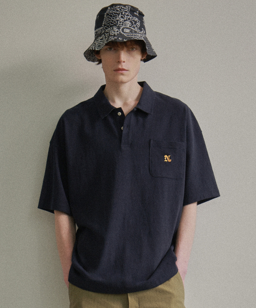 [Collection Line] Bandana Patch Detail Pique T‑shirt Nevy